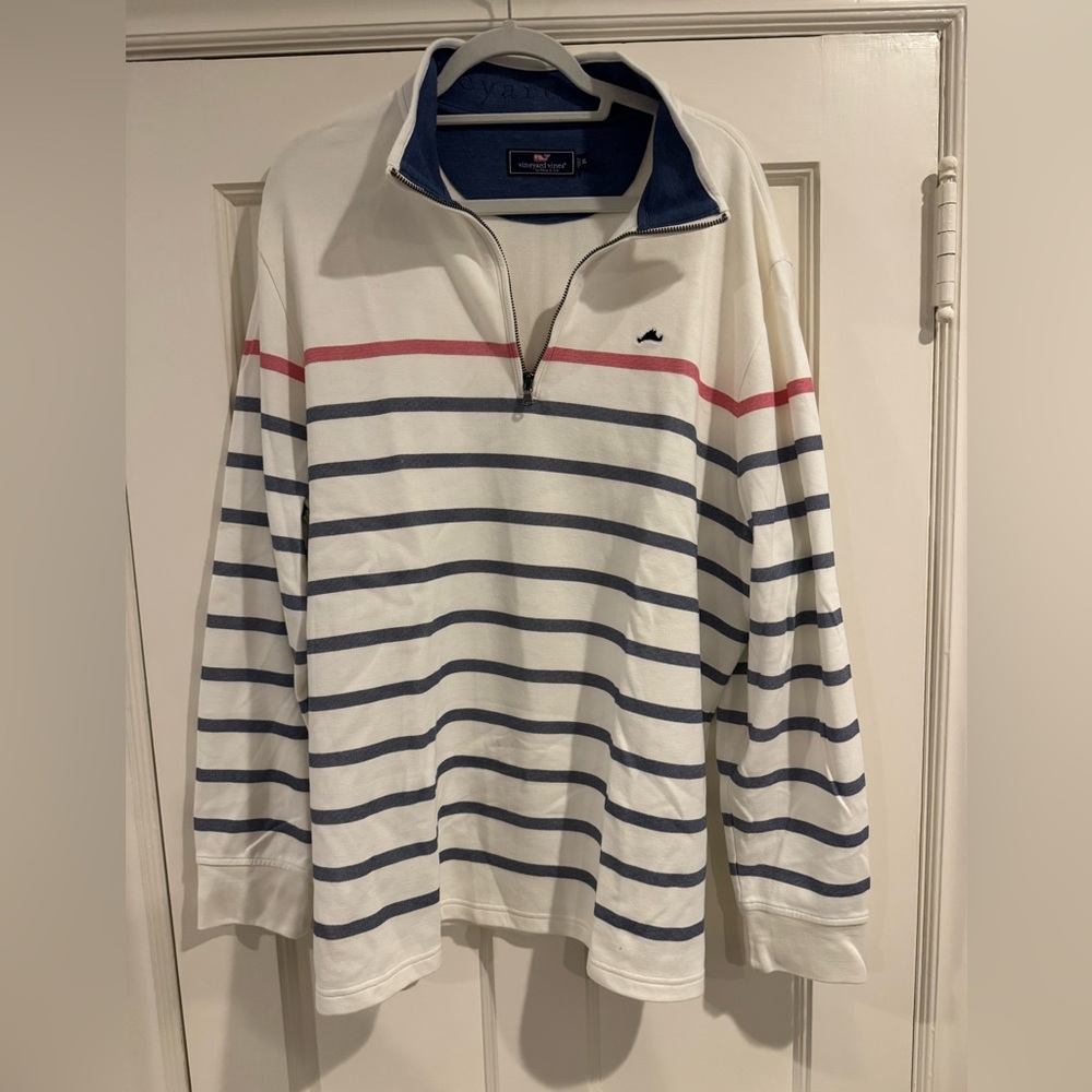 Vineyard Vines Blue and White Quarter Zip Pullover